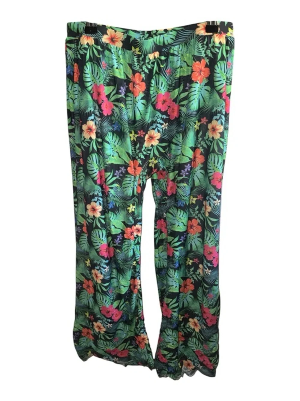 Sheer Tropical Floral Beach Coverup Pants Black & Green Hawaiian Vacation Vibes